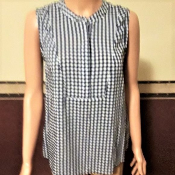 Cremieux Navy White Gingham Sleeveless Top Size XS NWT - Picture 1 of 7